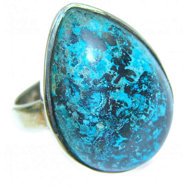 Authentic Parrot's Wing Chrysocolla .925 Sterling Silver handcrafted ring size 8 3/4