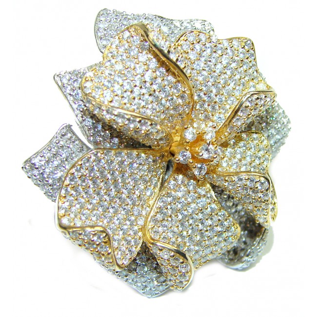 Enchanted Flower Genuine White Topaz 14K White Gold over .925 Sterling Silver handmade Ring size 8