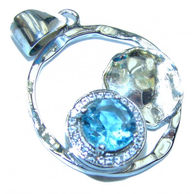 6.5 carat Blue Swiss Topaz .925 Sterling Silver handmade Pendant