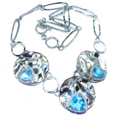 Open Ocean genuine Swiss Blue Topaz .925 Sterling Silver handmade necklace