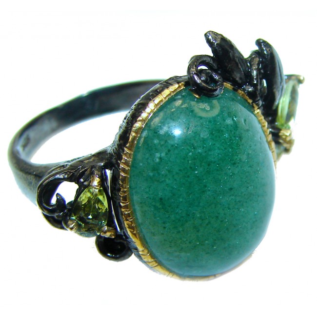Excellent quality Jade black rhodium over .925 Sterling Silver handcrafted Ring size 8