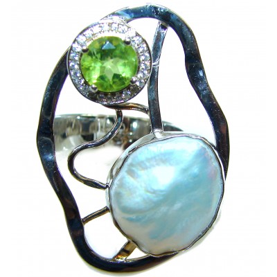 Jumbo Baroque Design Mother Of Pearl .925 Sterling Silver Ring s. 8 1/2