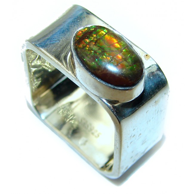 Outstanding Genuine Canadian Ammolite .925 Sterling Silver handmade ring size 8 1/2