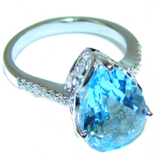 Truly Spectacular Swiss Blue Topaz .925 Sterling Silver handmade Ring size 8