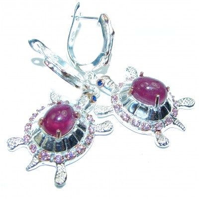 Happy Turtles Ruby .925 Sterling Silver handcrafted earrings