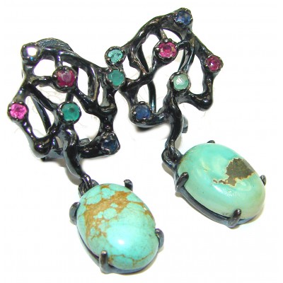 Turquoise Ruby black rhodium over .925 Sterling Silver handcrafted Earrings