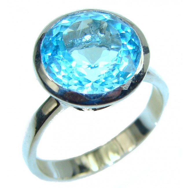 Spectacular Swiss Blue Topaz .925 Sterling Silver handmade Ring size 8