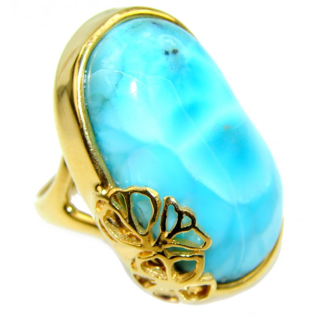22.4 carat Larimar 18K Gold over .925 Sterling Silver handcrafted Ring s. 6 1/2