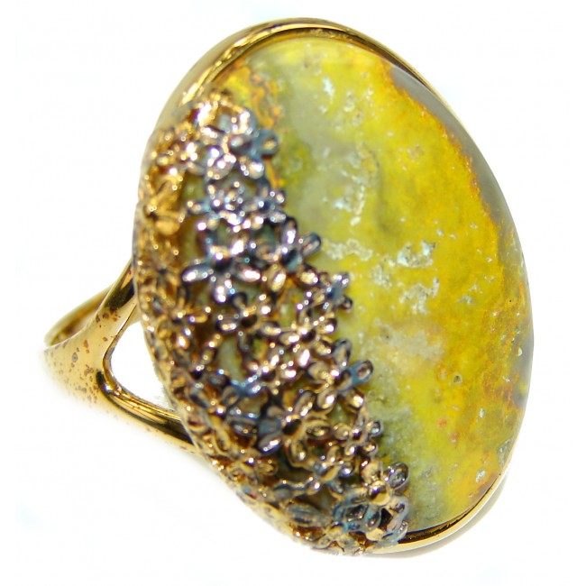 Vivid Beauty Yellow Bumble Bee .925 Jasper Sterling Silver ring s. 8 3/4