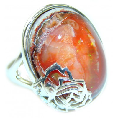 Finest quality Mexican Opal .925 Sterling Silver handcrafted Ring size 7