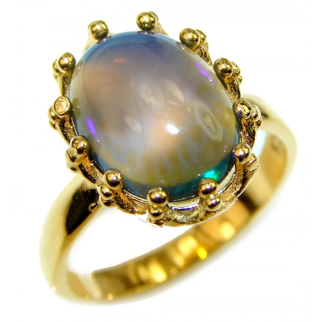 Vintage Design 5.9ctw Genuine Black Opal 14K Gold over .925 Sterling Silver handmade Ring size 7