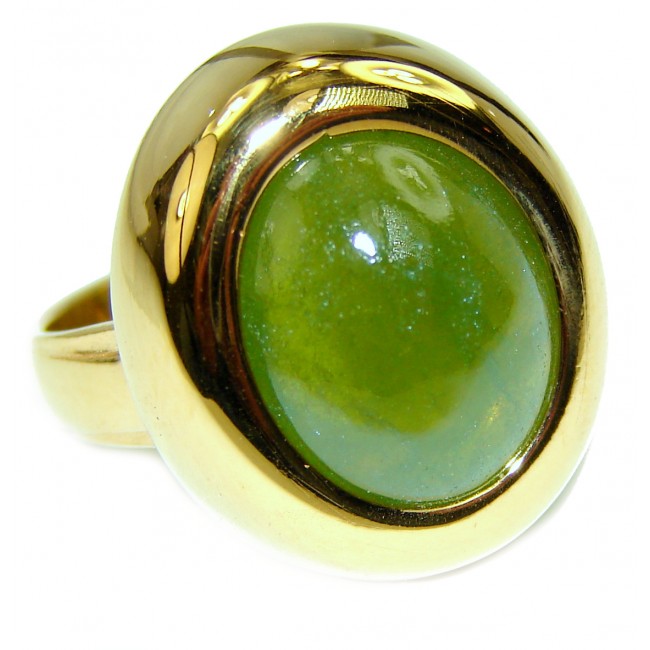 Authentic 11.2ct Green Tourmaline Yellow gold over .925 Sterling Silver brilliantly handcrafted ring s. 6