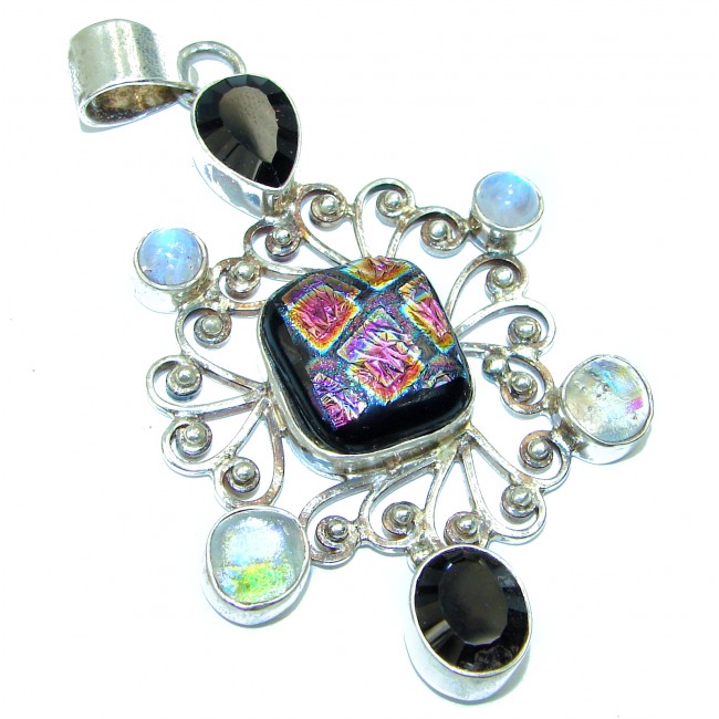 Huge exotic design Dichroic Glass .925 Sterling Silver handcrafted pendant