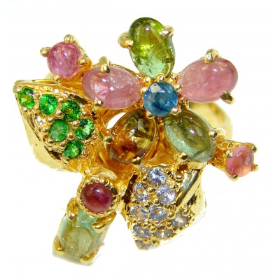 Watermelon Tourmaline 14K Gold over .925 Sterling Silver Ring size 8 1/4