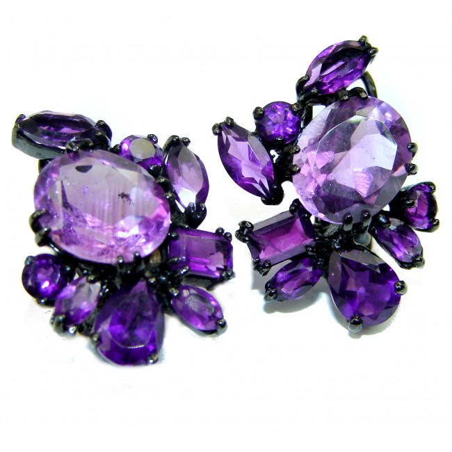 Real Beauty Amethyst black rhodium over .925 Sterling Silver handcrafted earrings