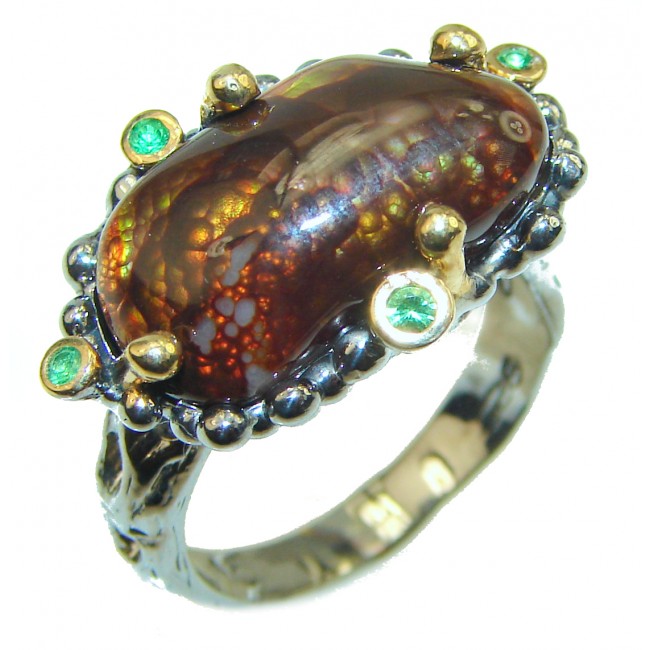 Mystery Genuine Fire Agate 18K Gold over .925 Sterling Silver Ring size 6 1/2
