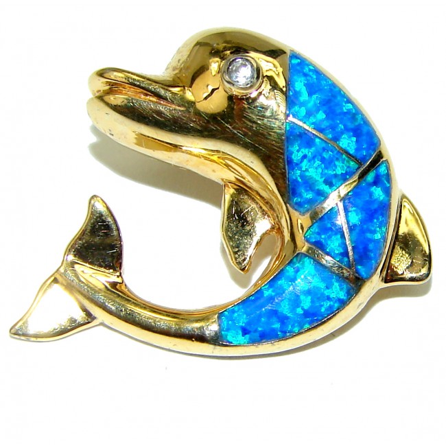 Dolphin Doublet Opal 14K Gold over .925 Sterling Silver handmade Pendant