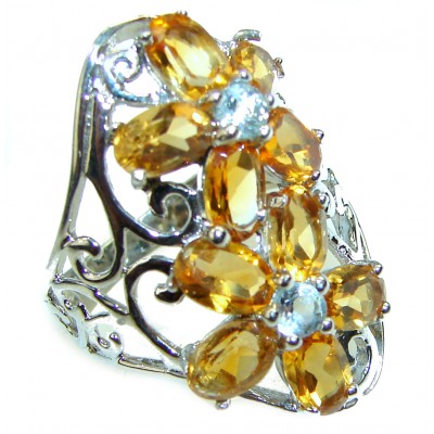 Luxurious Style 11.6 carat Natural Citrine .925 Sterling Silver handmade Cocktail Ring s. 7 3/4