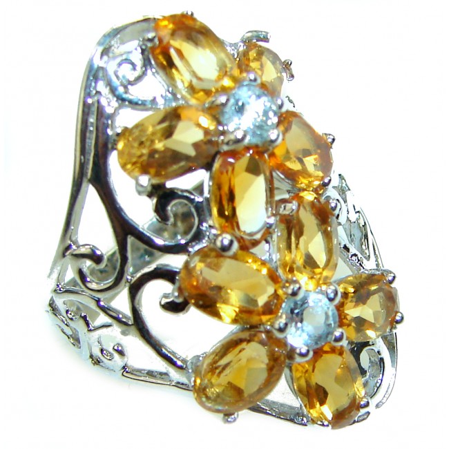 Luxurious Style 11.6 carat Natural Citrine .925 Sterling Silver handmade Cocktail Ring s. 7 3/4