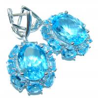 Truly Spectacular genuine  Swiss Blue Topaz .925 Sterling Silver handcrafted earrings