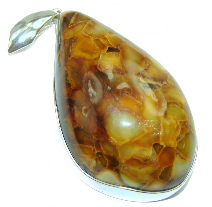 LARGE 33.9 grams Honey Fossil Baltic Amber .925 Sterling Silver handmade pendant