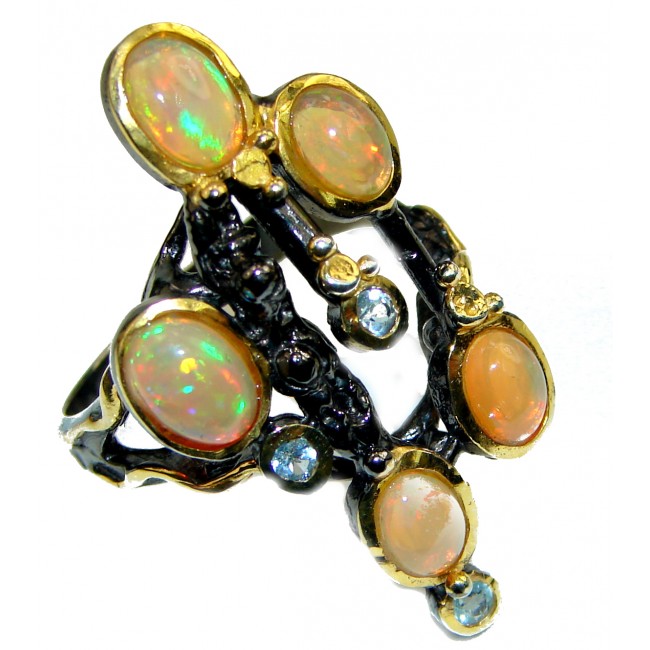 New Universe Genuine 14.5 carat Ethiopian Opal 18K Gold over.925 Sterling Silver handmade Ring size 8 1/4