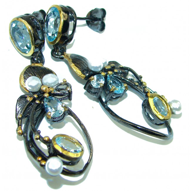 Spectacular genuine Swiss Blue Topaz .925 Sterling Silver handcrafted earrings