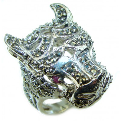 Cheetah authentic Ruby .925 Sterling Silver handmade Statement Ring s. 8
