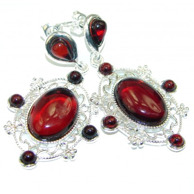 Bohemian Style Cherry Baltic Amber .925 Sterling Silver Earrings