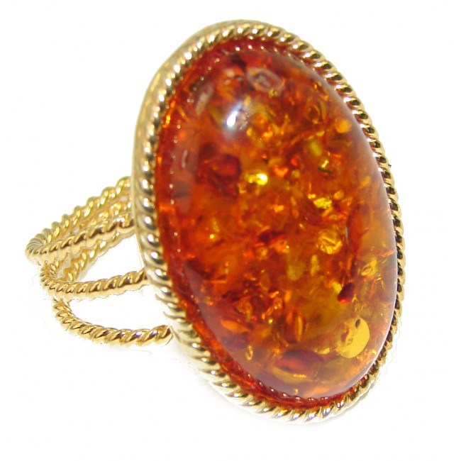 Authentic Baltic Amber 14K Gold over .925 Sterling Silver handcrafted ring; s. 8 adjustable