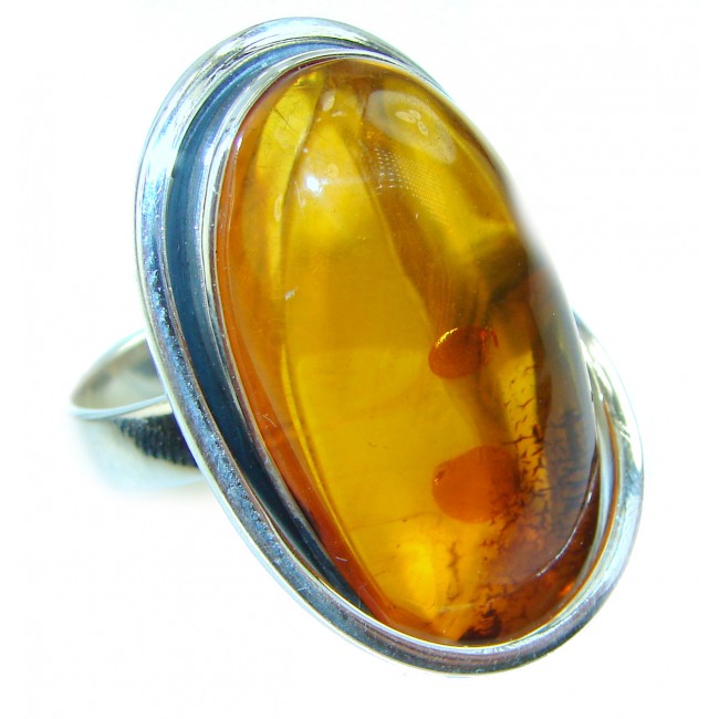 Authentic Baltic Amber .925 Sterling Silver handcraftedlarge ring; s. 9