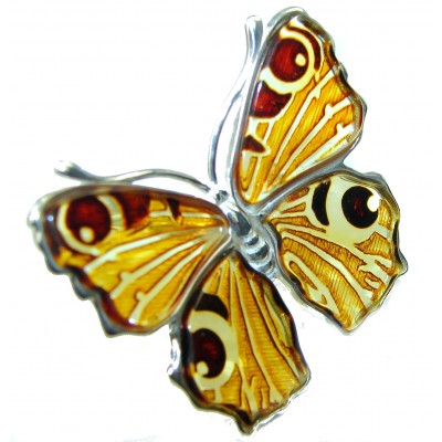 Beautiful Large Authentic carved Butterfly Baltic Amber .925 Sterling Silver handcrafted ring; s. 7 1/2 adjustable