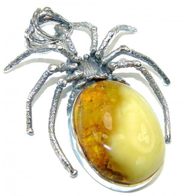 Spider's Web Genuine Butterscotch Baltic Amber .925 Sterling Silver handmade pendant