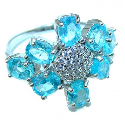 Spectacular Swiss Blue Topaz .925 Sterling Silver handmade Ring size 6