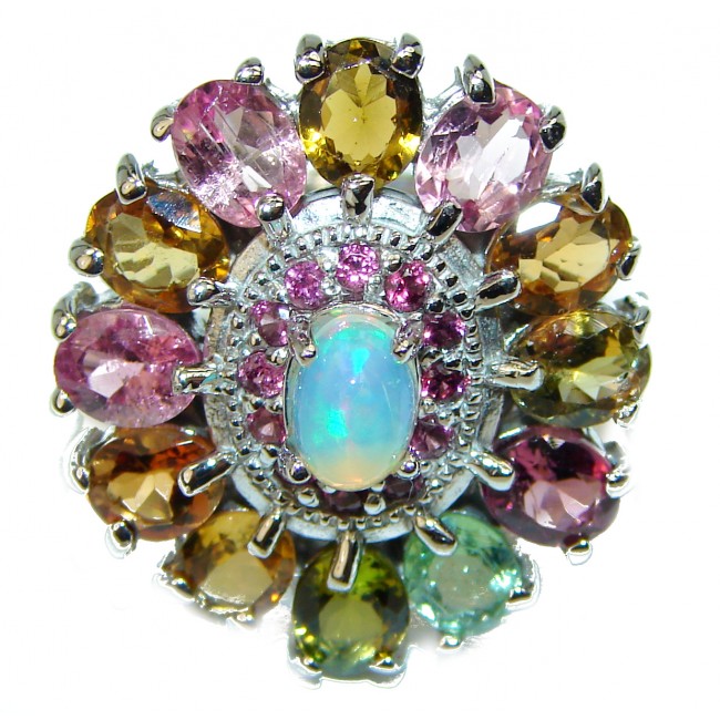 Natural Tourmaline Opal .925 Sterling Silver handmade ring s. 9