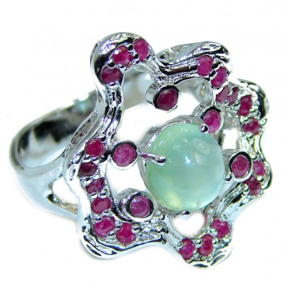 LARGE Natural Prehnite Ruby .925 Sterling Silver handmade ring s. 9