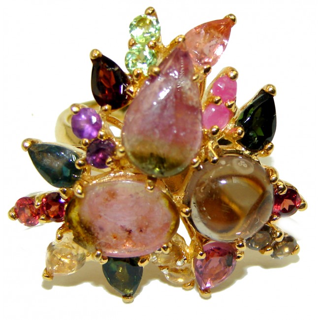 Dolce Vita 165 carat Brazilian Tourmaline 14K Gold over .925 Sterling Silver handcrafted Statement Ring size 8 1/4
