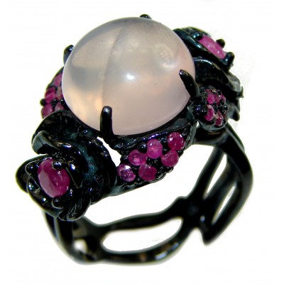 Rosey Garden Rose Quartz black rhodium over .925 Sterling Silver brilliantly handcrafted ring s. 8