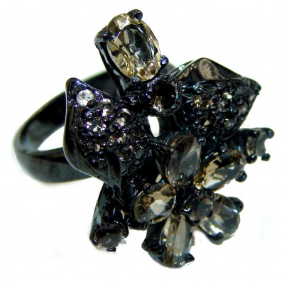 Isabella Champagne Smoky Topaz black rhodium over .925 Sterling Silver Ring size 7 1/4
