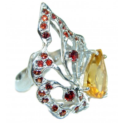 Luxurious Style 11.6 carat Natural Citrine .925 Sterling Silver handmade Cocktail Ring s. 8 1/2