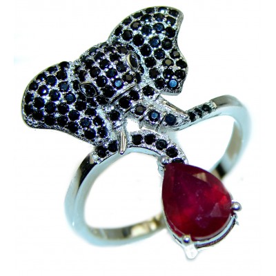 Lucky Elephant Genuine Ruby .925 Sterling Silver handcrafted Statement Ring size 8 1/2