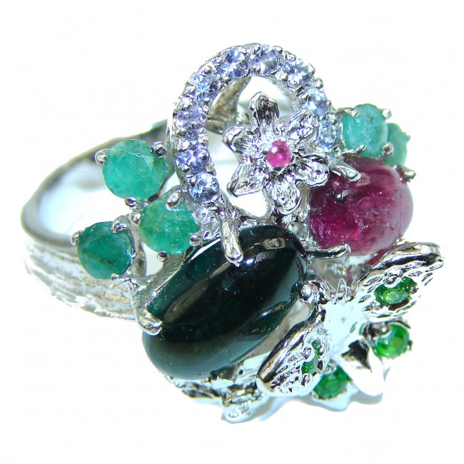 Brazilian Tourmaline .925 Sterling Silver handcrafted Statement Ring size 8