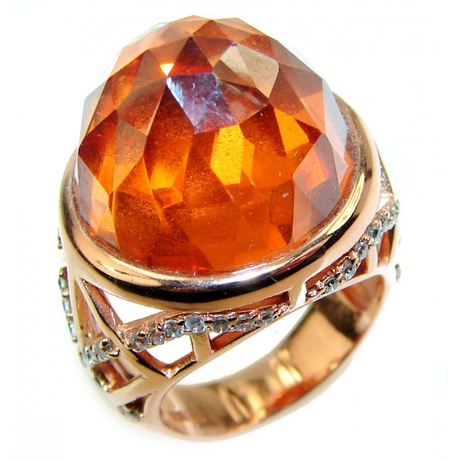 Golden Rose Authentic Golden Topaz .925 Sterling Silver handcrafted Large ring; s. 7