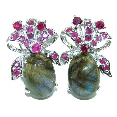 Perfect Labradorite Ruby .925 Sterling Silver handmade earrings