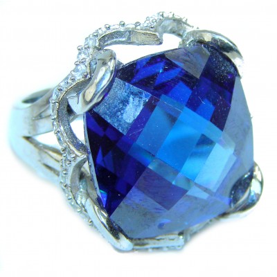 15.5ctw Magic London Blue Quartz .925 Sterling Silver handcrafted Ring size 8