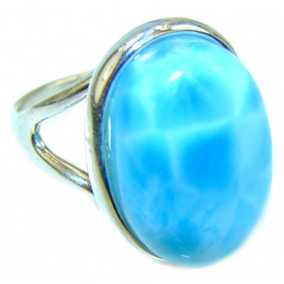 Precious Blue Larimar .925 Sterling Silver handmade ring size 8 3/4