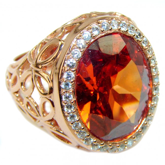 Golden Rose Authentic Golden Topaz .925 Sterling Silver handcrafted Large ring; s. 7 1/2