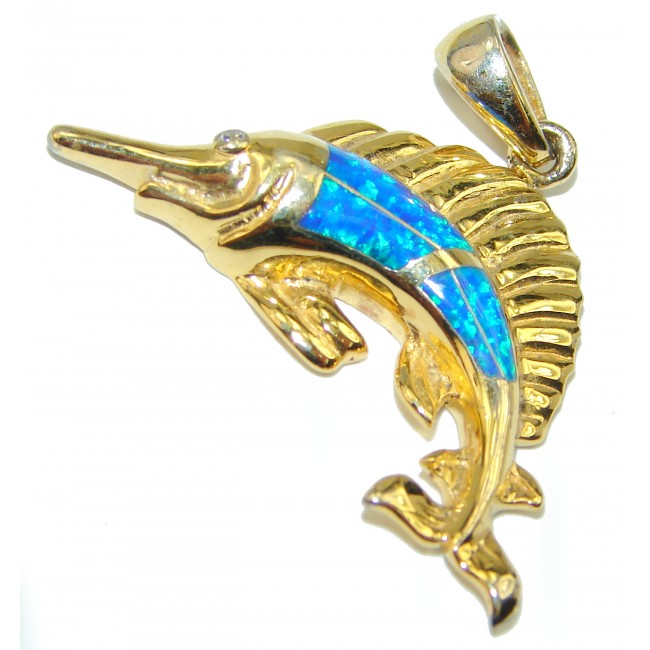 Swimming Fish Doublet Opal 14K Gold over .925 Sterling Silver handmade Pendant