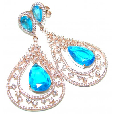 Truly Spectacular genuine Swiss Blue Topaz 14K Rose Gold over .925 Sterling Silver handcrafted earrings