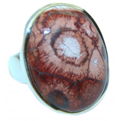 Exotic Petrified Wood .925 Sterling Silver Ring size 8